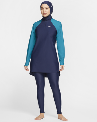 Nike Victory Women s Slim Full Coverage Swimming Leggings Blue Nylon Elastane